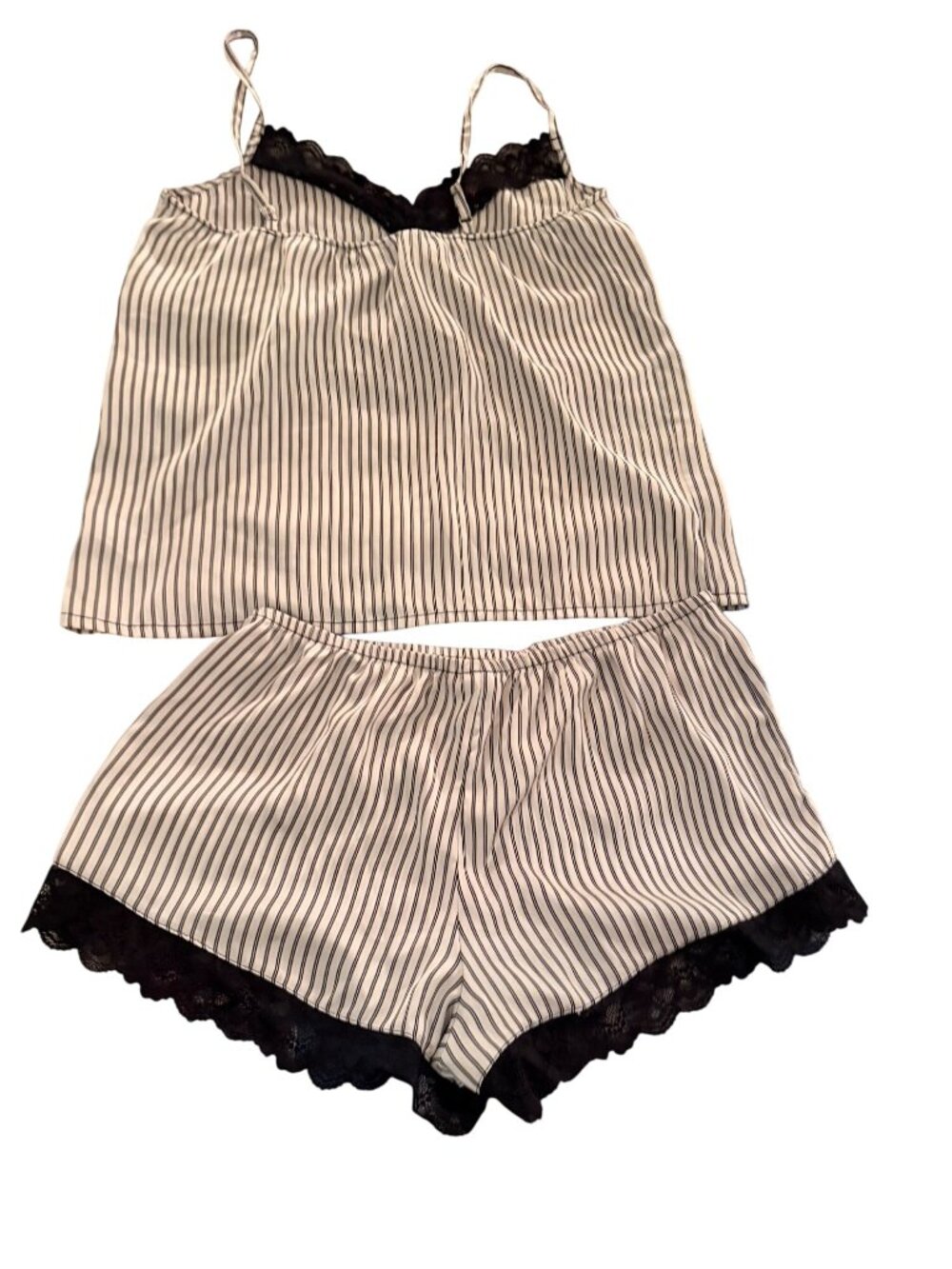 H Halston Womens Camisole Pajama Set Size M White Black Stripe Satin Lounge - Picture 2 of 9